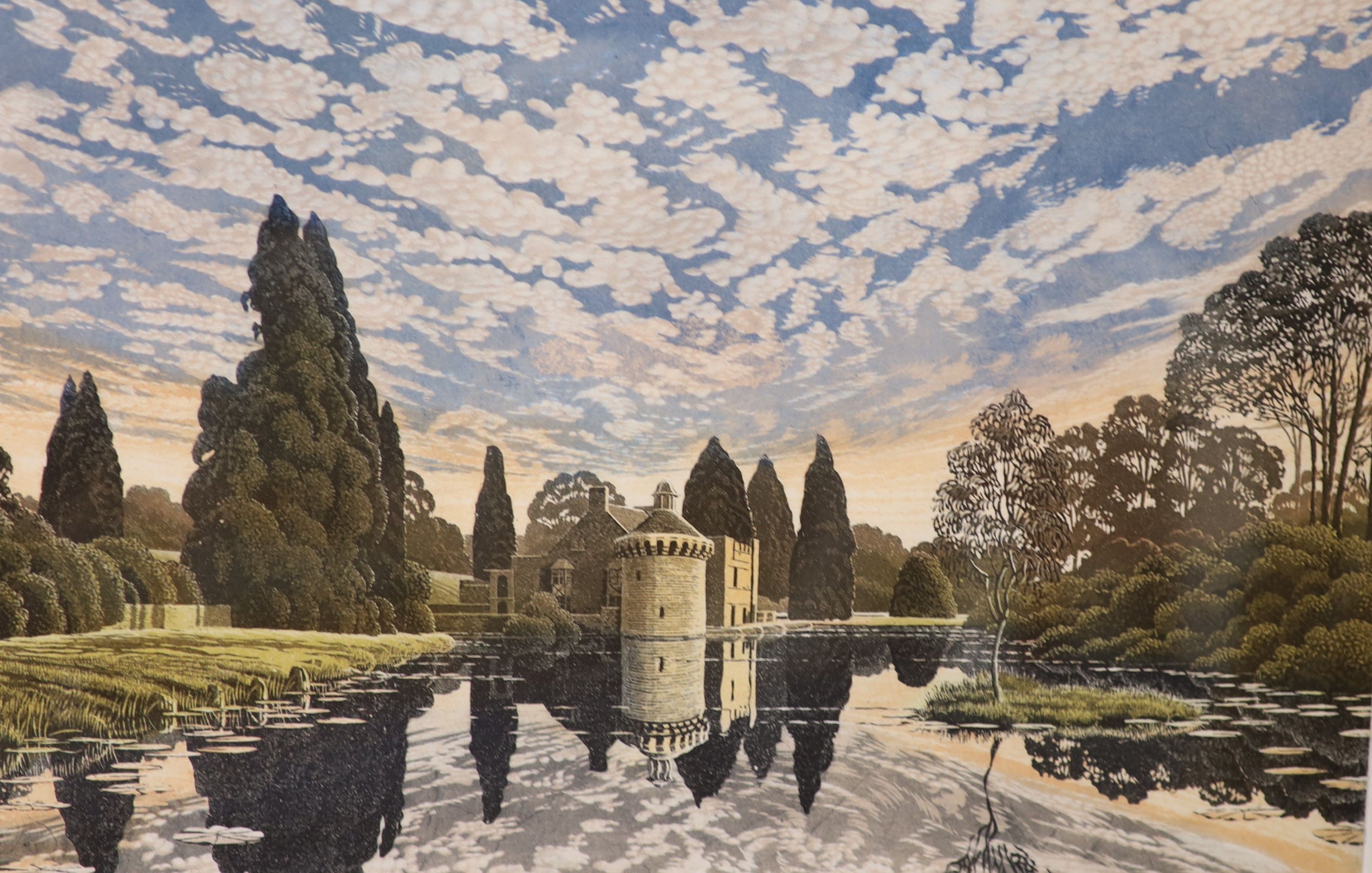 Kathleen Caddick (b.1937), limited edition print, Petworth Park and a pair of Graham Evenden prints of Nymans and Scotney Castle